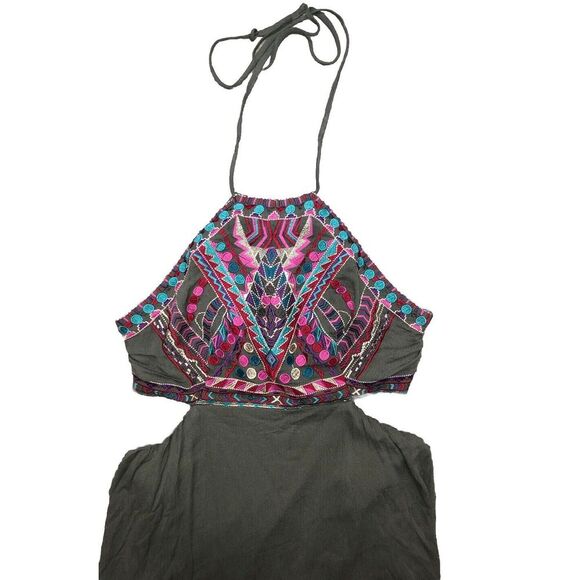 Lulus Little Beach Olive Green Lined Cutout‎ Embroidered Maxi Dress NWT L - Picture 7 of 15